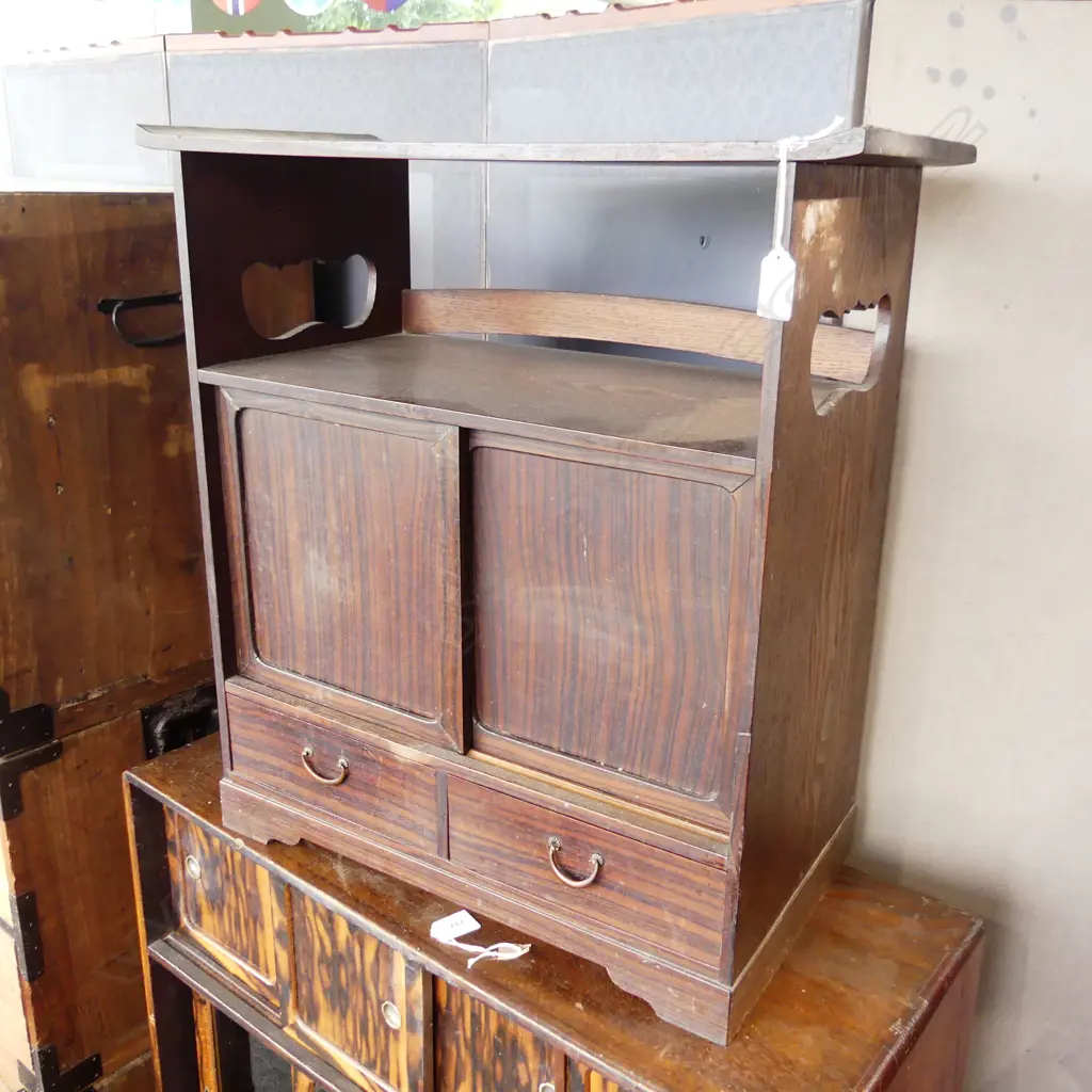 JAPANESE VINTAGE BEDSIDE / COLLECTORS CHEST rosewood front 545 x 265 x 580mm. Image 1++