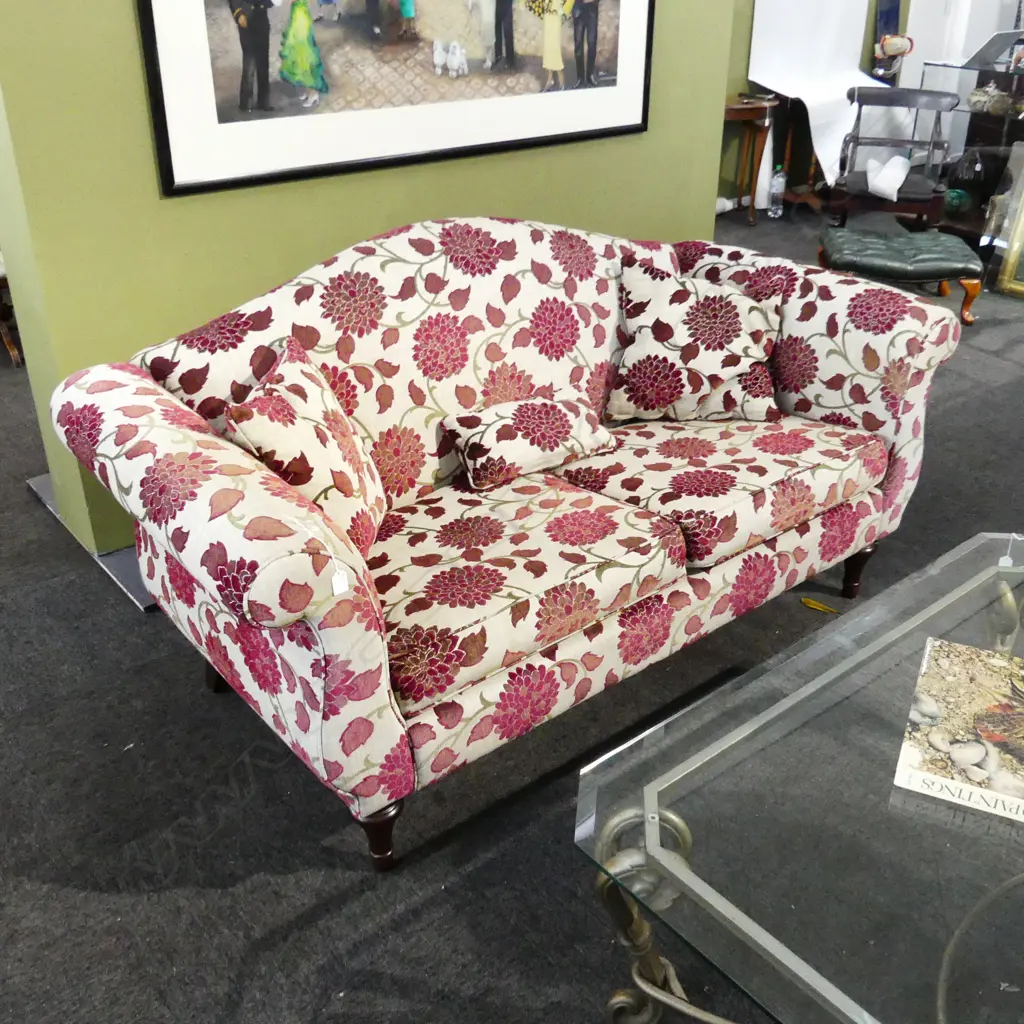 CAMEL BACK SOFA IN RED FLORAL UPHOLSTERY 1800x850x850mm Image 1++