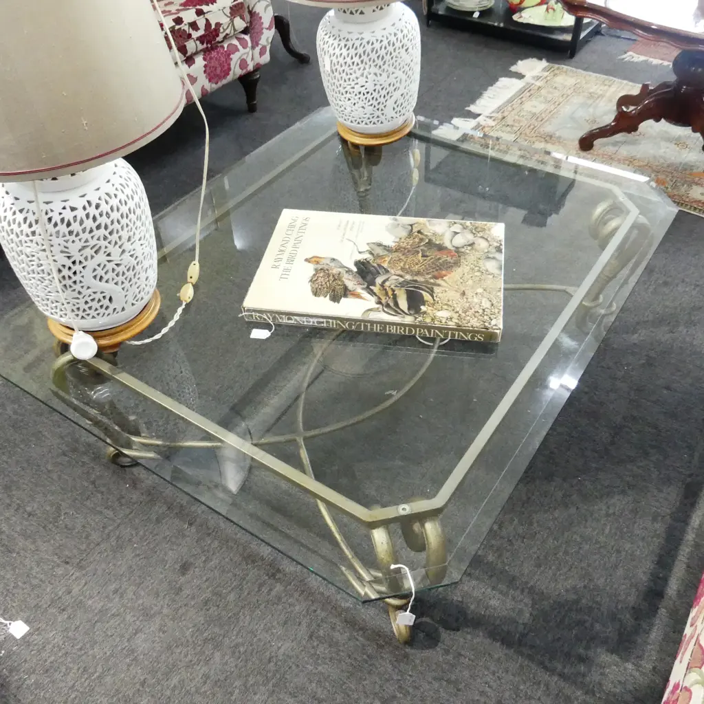 WROUGHT IRON & GLASS COFFEE TABLE 1270x1010x435mm Image 1++