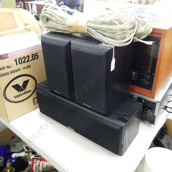 3 PRO-LINEAR SPEAKERS (CANADA);  PR SHELF & CENTRE + CABLES