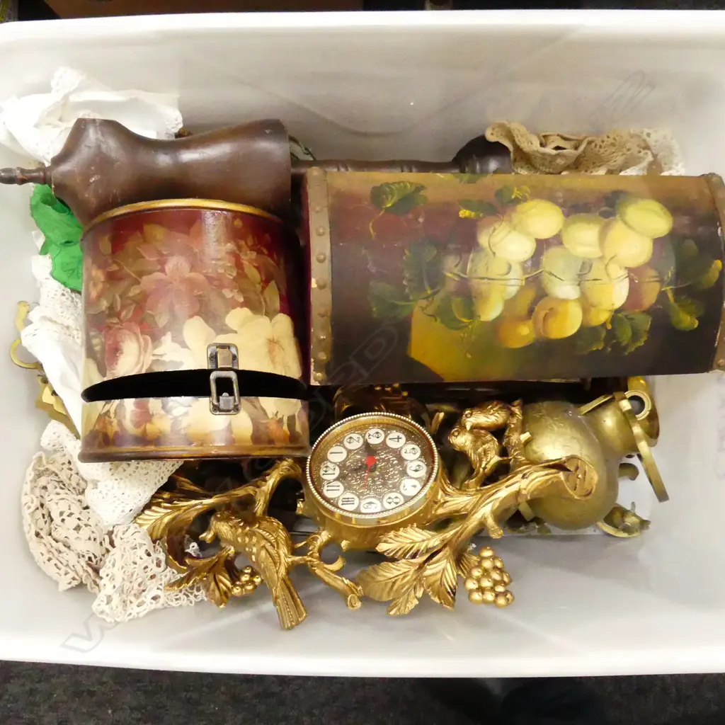 BOX LOT ASST. BRASS, PAINTED CONTAINERS ETC Image 1++