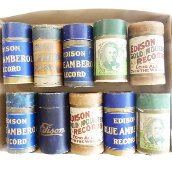 10 EDISON PHONOGRAPH CYLINDER RECORDS IN CASES  