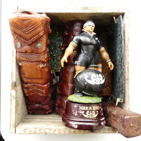 BOX LOT ASST. MAORI PCES; CANDLES ETC