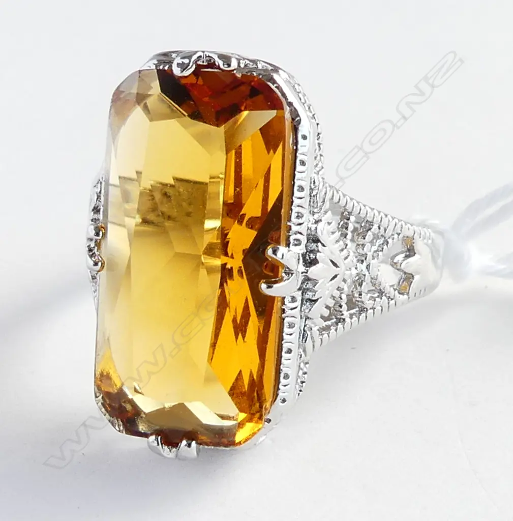 S925 SILVER? & CITRINE? VINTAGE STYLE DRESS RING Image 1++