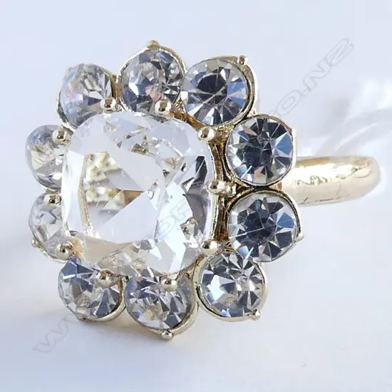 LG GILT FAUX DIAMOND OLD CUT DRESS RING 