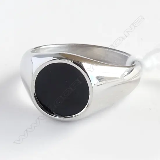 MENS CHROME & ONYX SIGNET RING