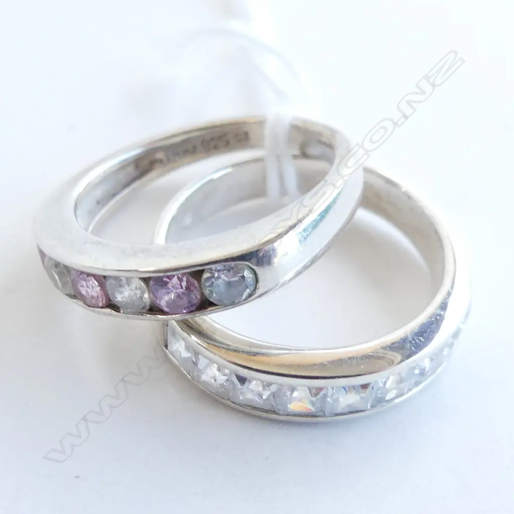 2 925 SILVER RINGS; CLEAR (CZ) & PINK STONES Image 1++