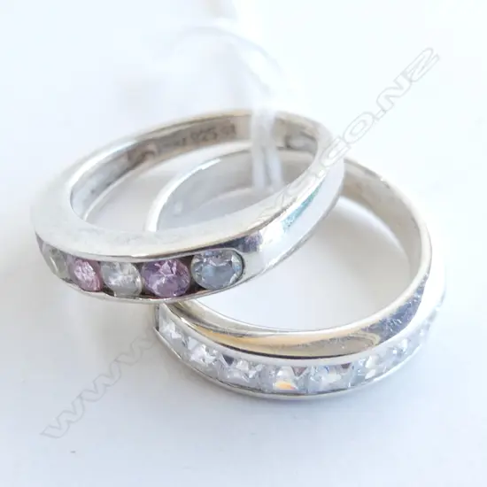 2 925 SILVER RINGS; CLEAR (CZ) & PINK STONES