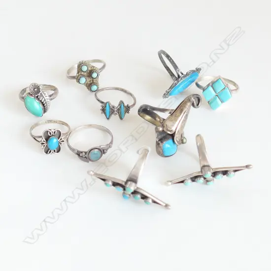 10 STG & TURQUOISE RINGS 24.9 GRAMS