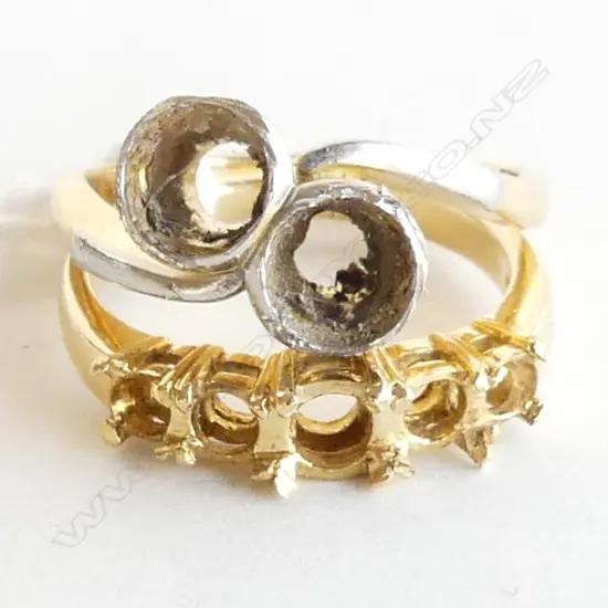 TWO 18CT GOLD RING SETTINGS (NO STONES) 6.87gm