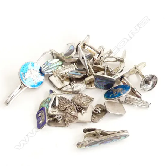 9 PRS STG SILVER CUFFLINKS + 2 TIE BARS 96 GRAMS