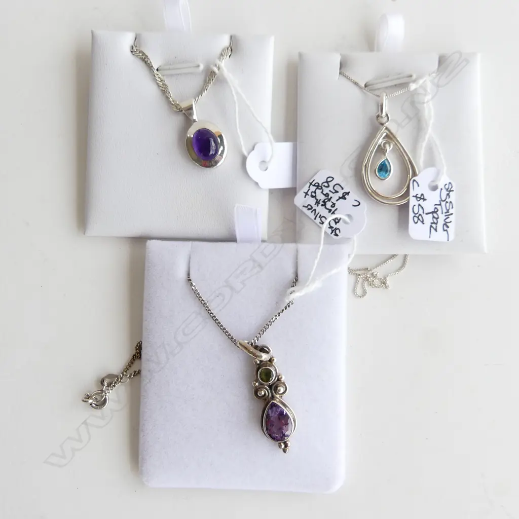 3 925 SILVER PENDANT NECKLACES; AMETHYST, TOPAZ Image 1++