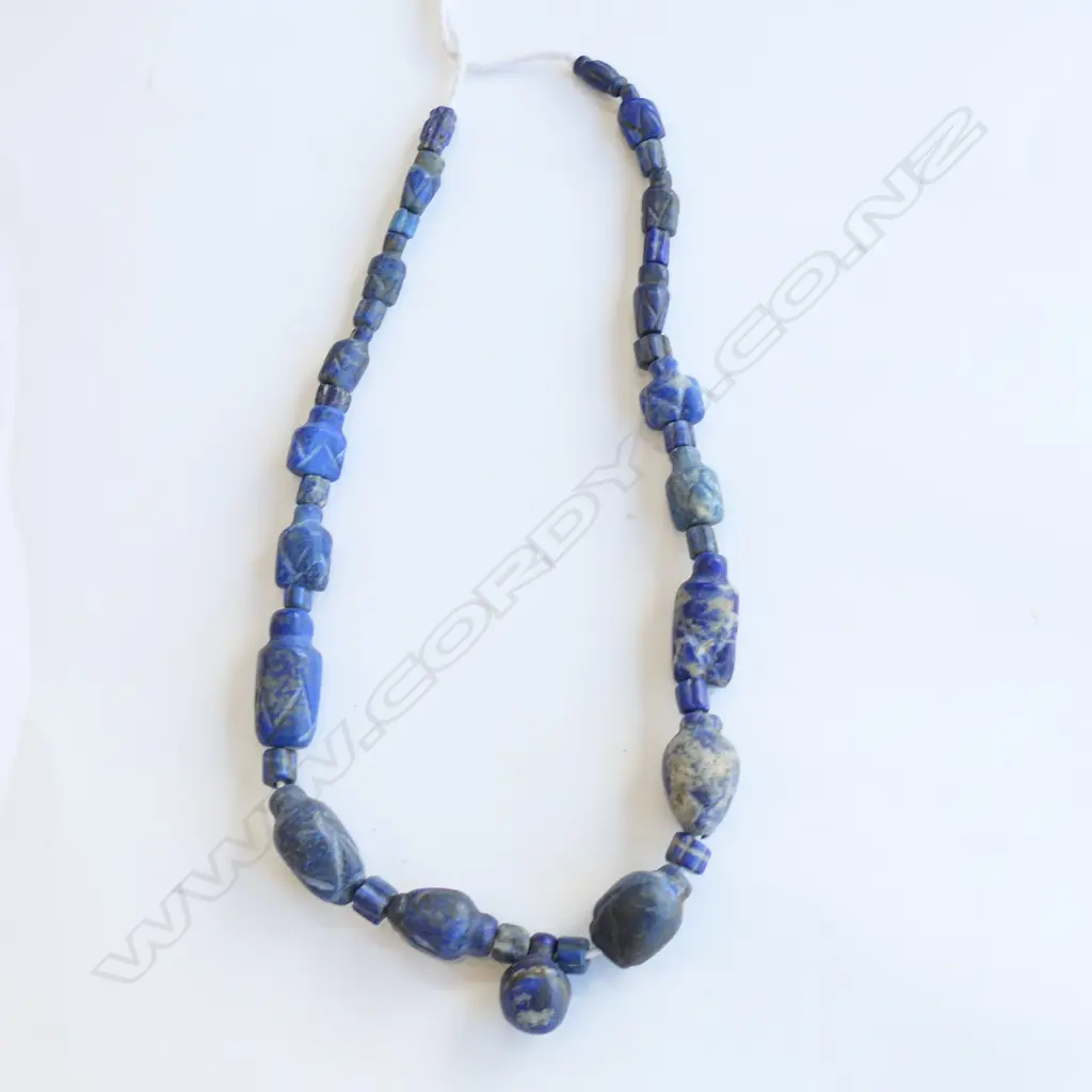 1980’S PESHAWAR HAND CUT LAPIS LAZULI BEADS ON STRING 440MM Image 1++