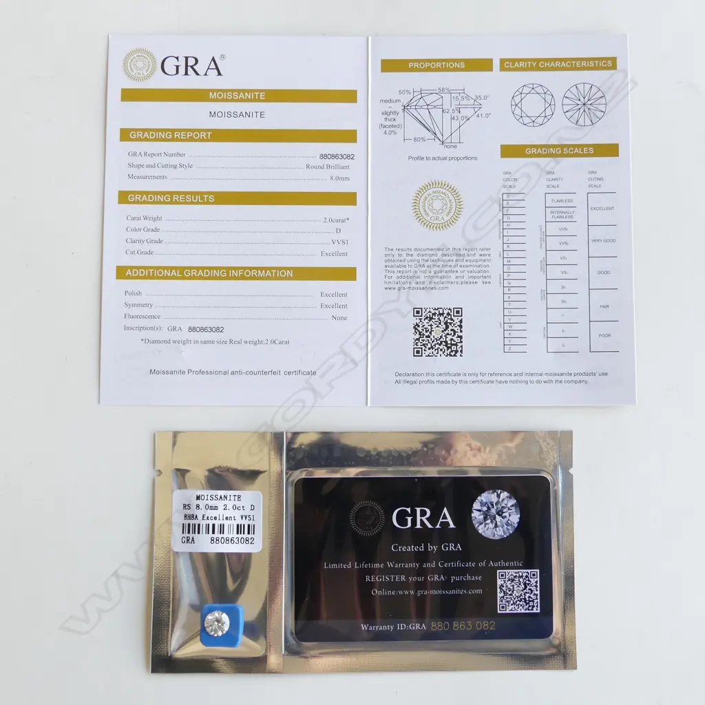 MOISSANITE GEMSTONE - ROUND BRILLIANT, 2CT - WITH GRA REPORT Image 1++