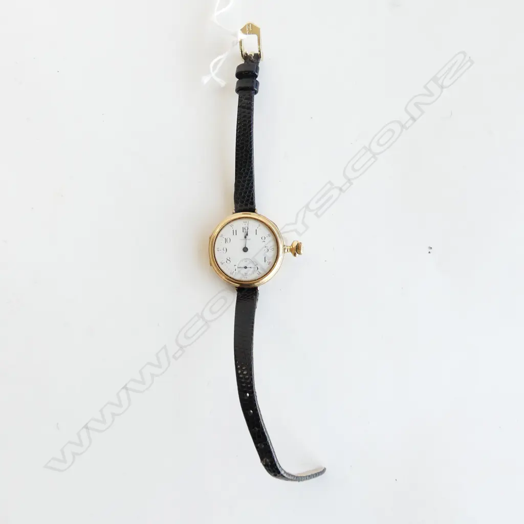 14CT GOLD ROY ASSAY, US, WATCH, LEATHER STRAP  - NOT WORKING 26GMS Image 1++