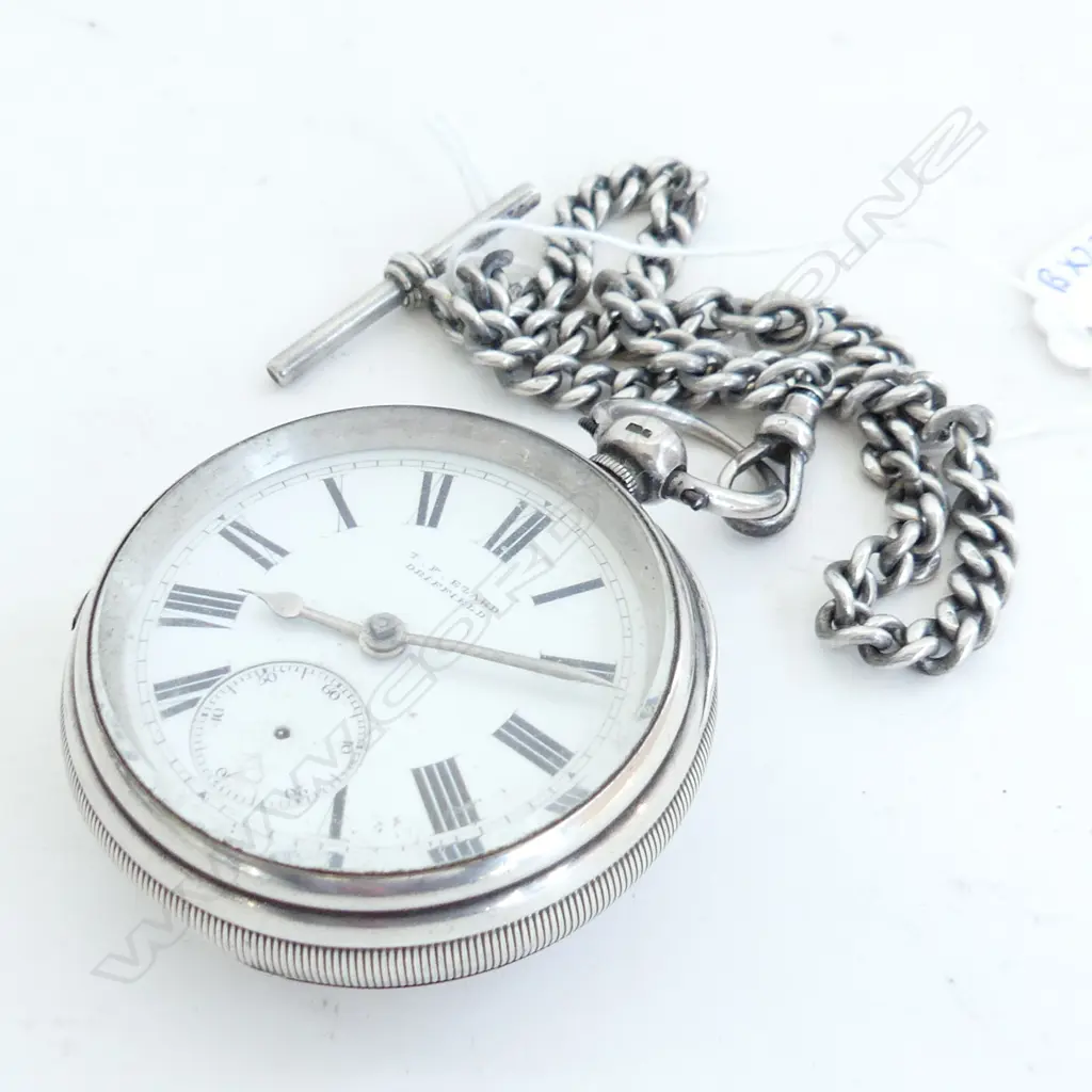 S/SILVER POCKET WATCH ON S/SILVER ALBERT Image 1++
