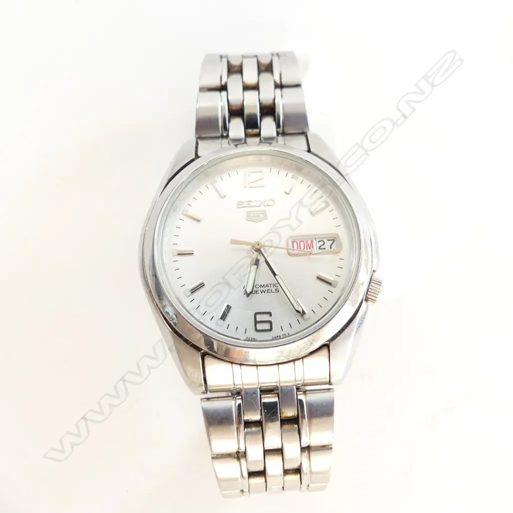 SEIKO 5 STAINLESS WRISTWATCH GENTS. WORKING exhibition back 21 jewels Image 1++