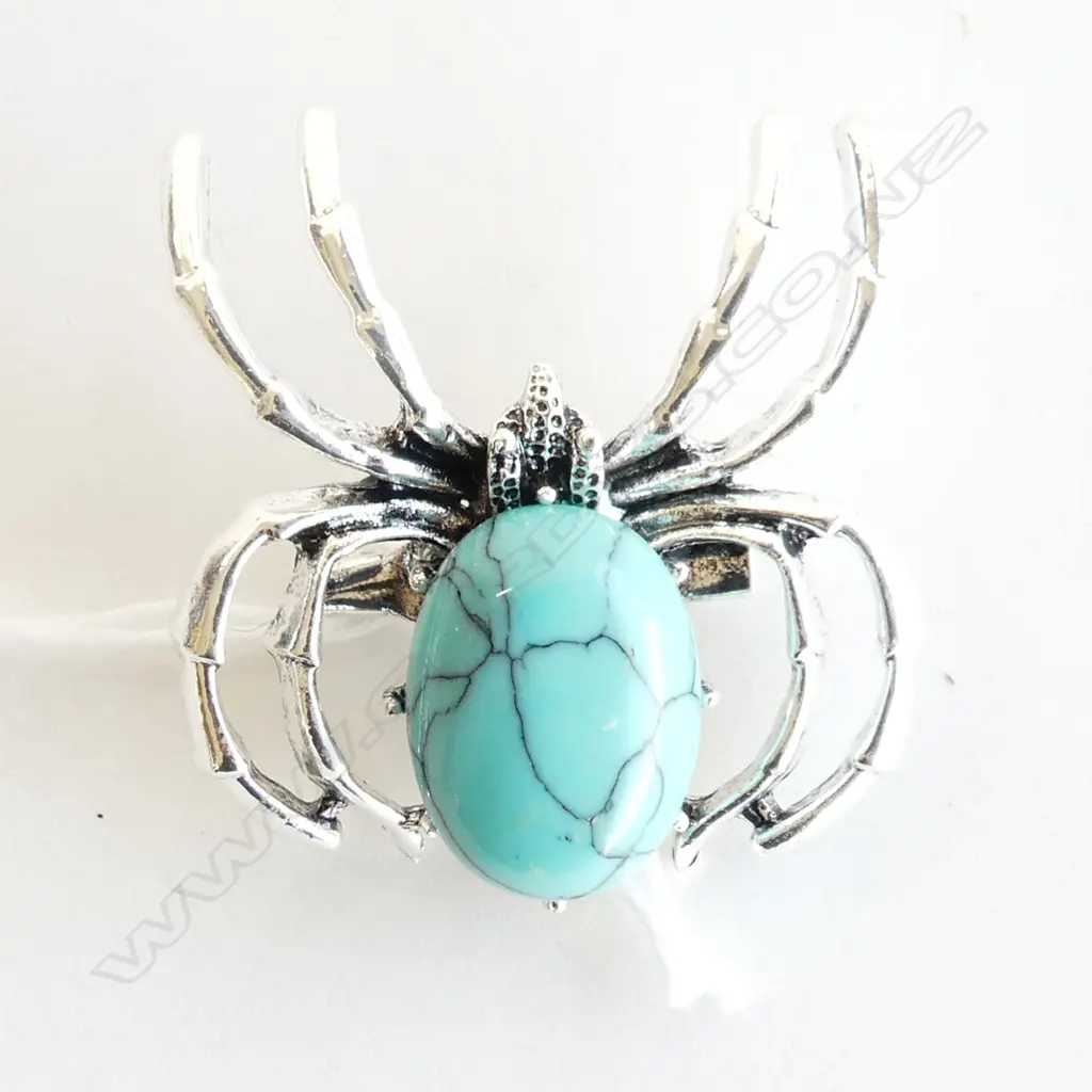 SILVER PLATE TURQUOISE SPIDER BROOCH / PENDANT DIA 35mm Image 1++