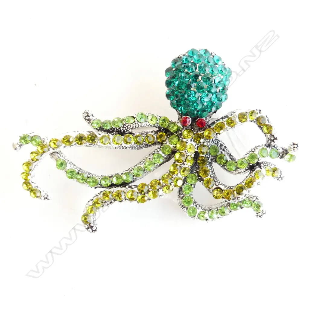 SILVER TONE MULTI GEM SET OCTOPUS BROOCH / PENDANT  W. 70mm Image 1++