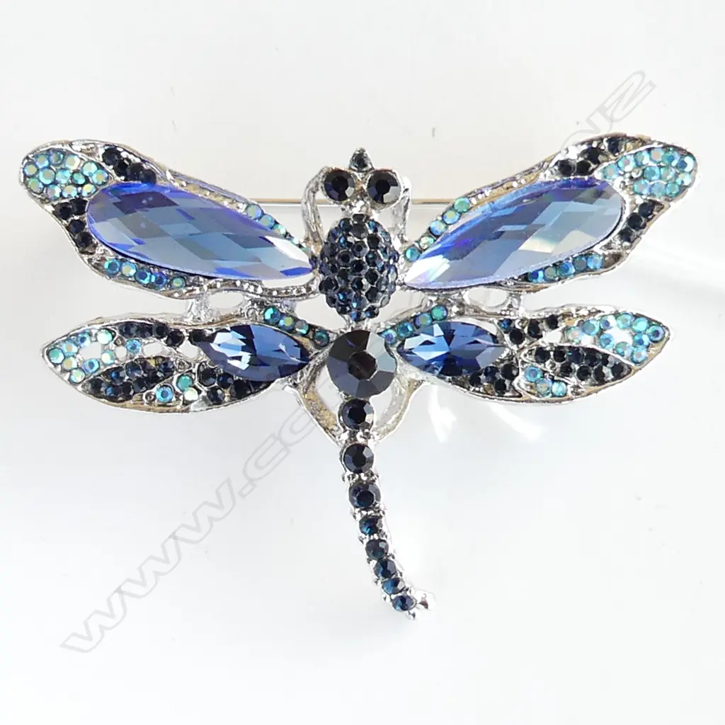 LG SILVER PLATED GEM SET DRAGONFLY BROOCH W. 65mm Image 1++
