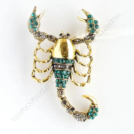 GOLD PLATED SCORPIAN BROOCH WITH GEM SET BODY L. 52mm