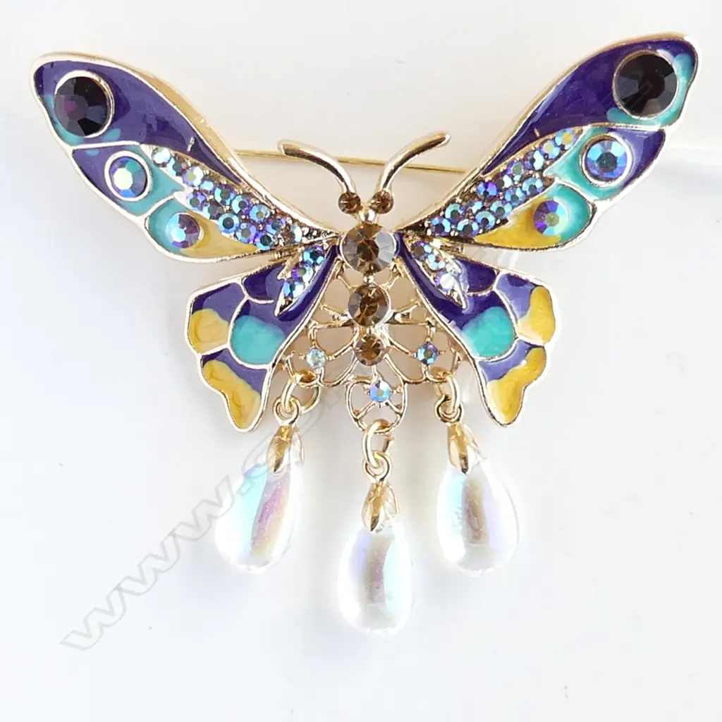 LG ENAMEL & GEM SET GILT BROOCH W. 70mm Image 1++