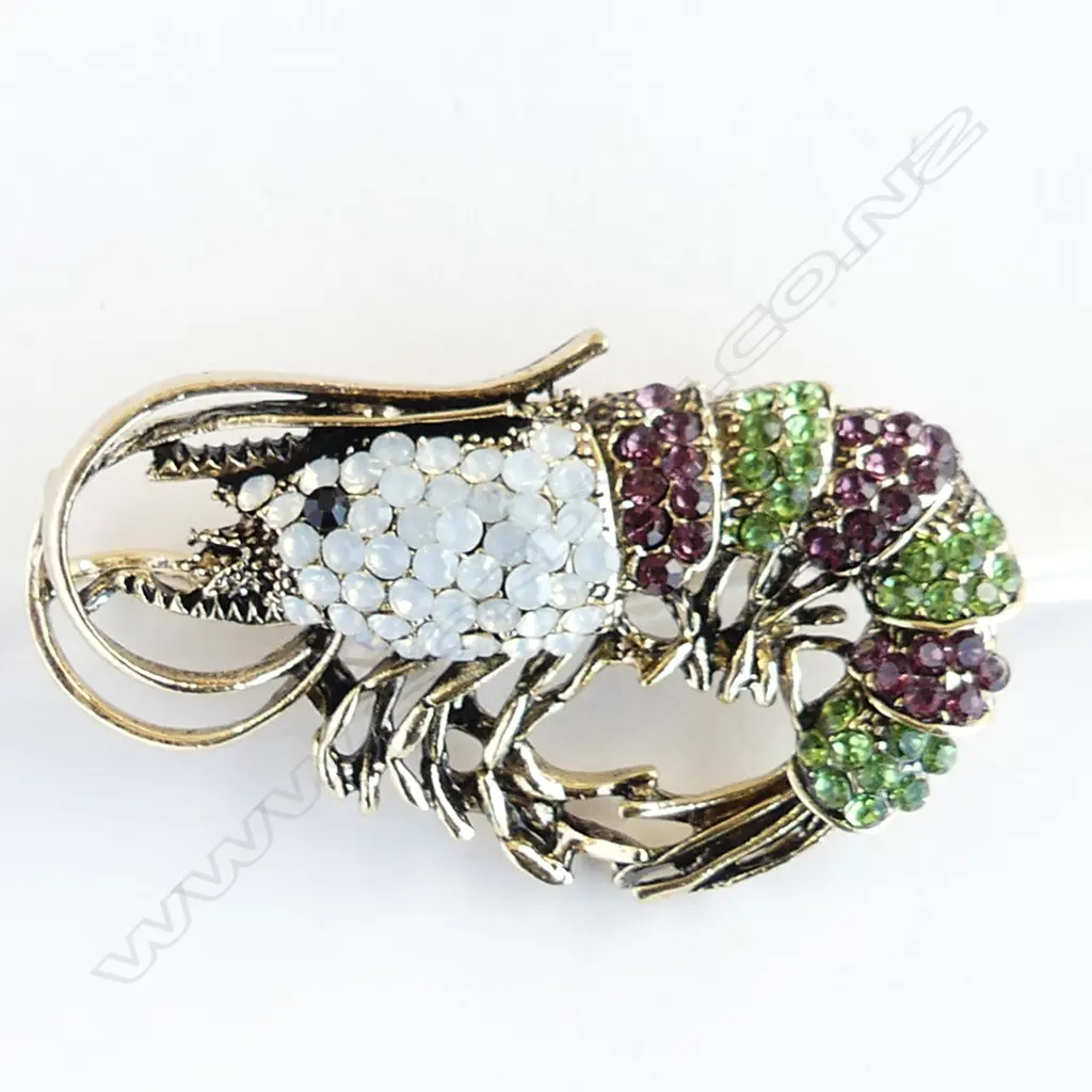 GOLD GILT & GEM SET SHRIMP BROOCH H. 55mm Image 1++