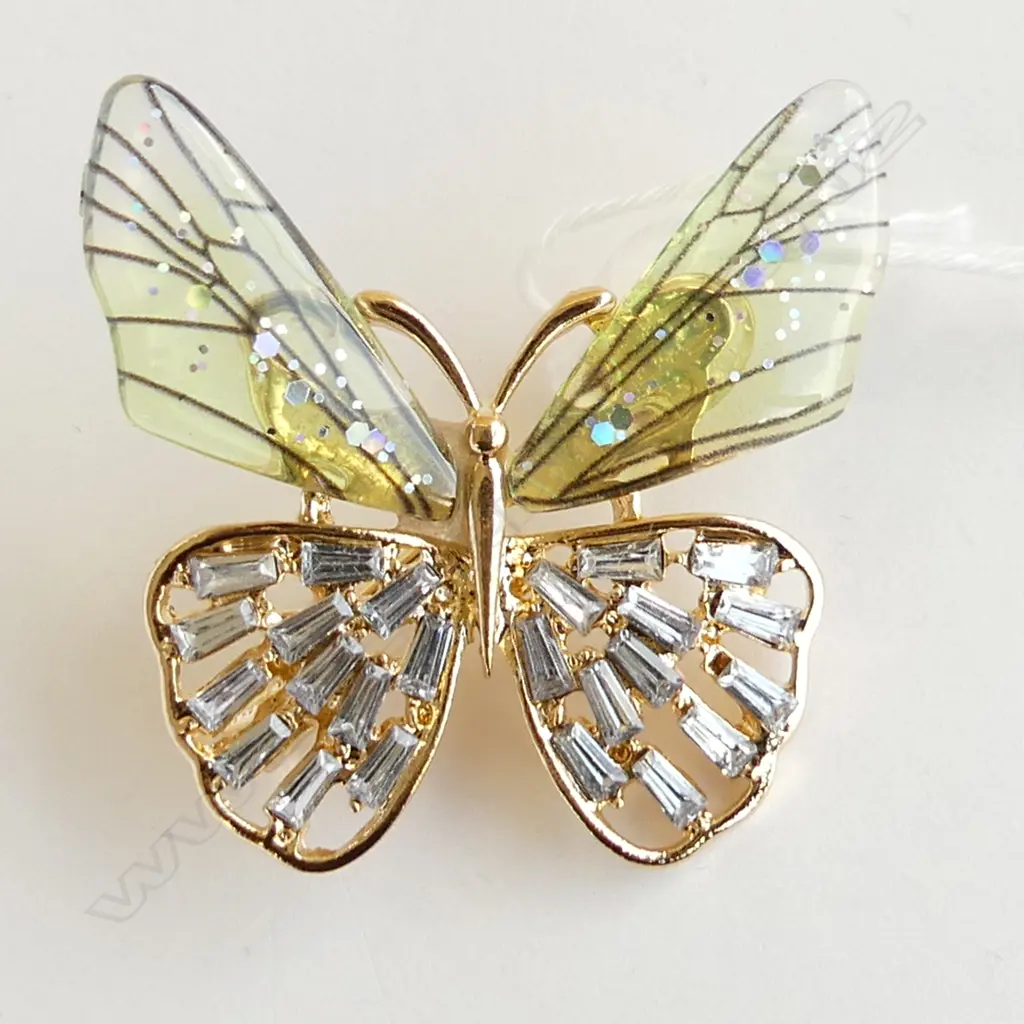 STAINED GLASS STYLE & GILT BUTTERFLY BROOCH  Image 1++