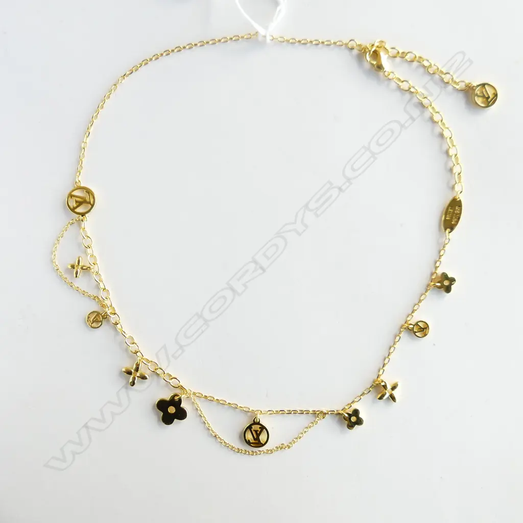 GOLD PLATED FAUX LV CHARM NECKLACE, MADE IN ITALY  Image 1++