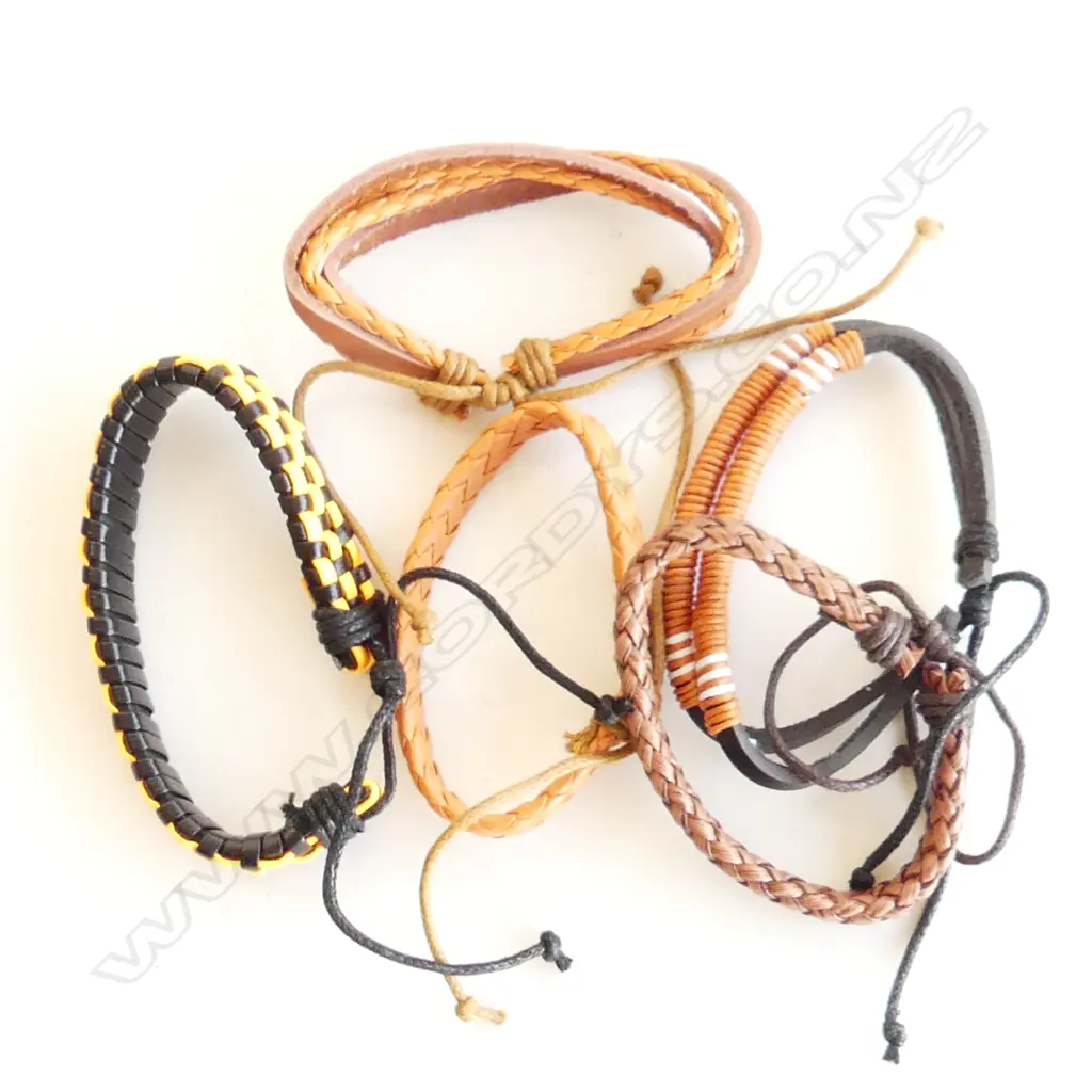 SIX ASSORTED HAND MADE CALF LEATHER BOHEMIAN BRACELETS  Image 1++