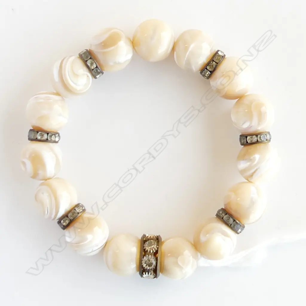 VINTAGE STYLE NATURAL AGATE & CZ BEAD BRACELET  Image 1++