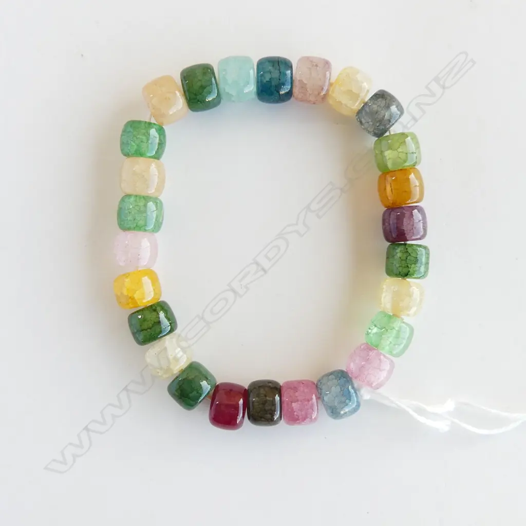 NATURAL MULTI COLOURED CRACKED AGATE LG STRETCH BRACELET Image 1++