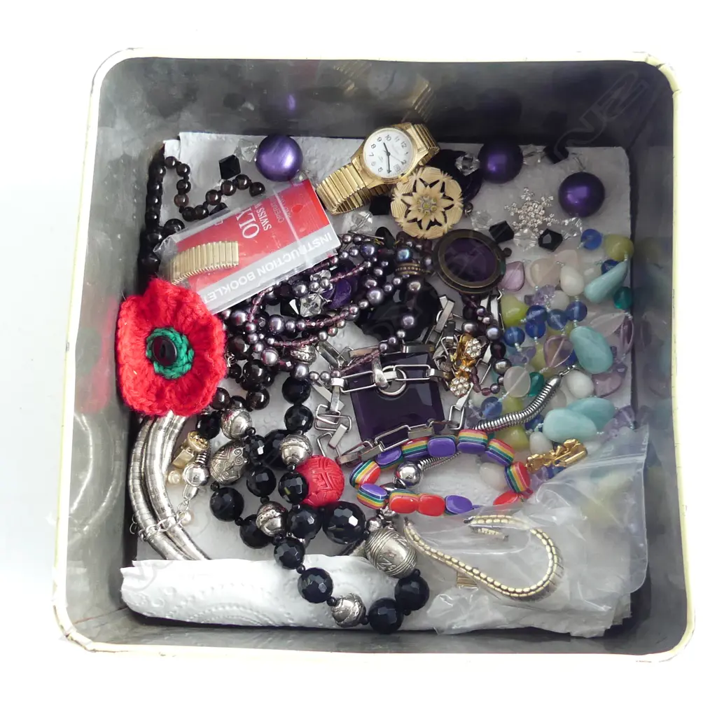 TRAY OF MIXED COSTUME JEWLERY WATCH ETC Image 1++