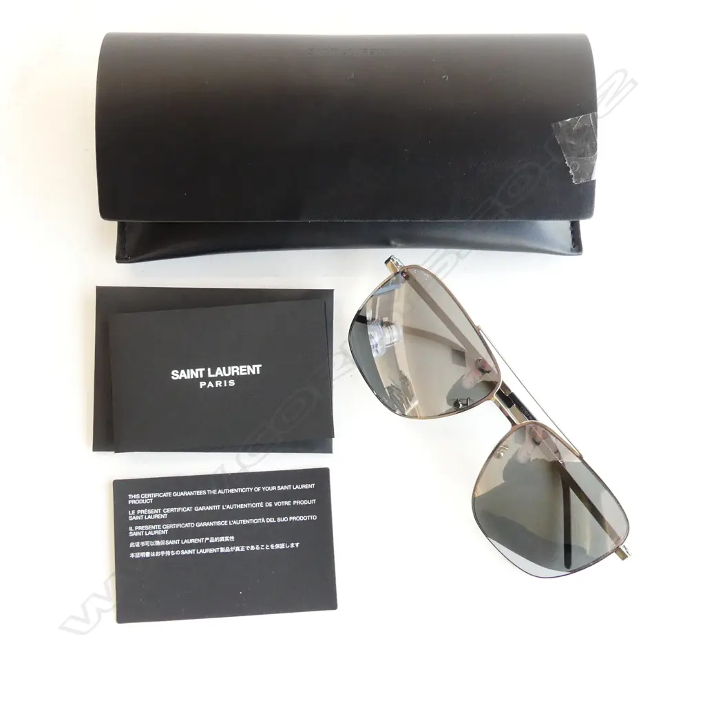 ST. LAURENT SILVER FRAME AVIATOR SUNGLASSES IN POUCH WITH AUTHENTICITY CARD Image 1++
