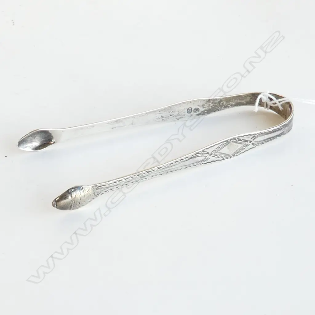 GEO.III SILVER TONGS bright cut decoration Image 1++