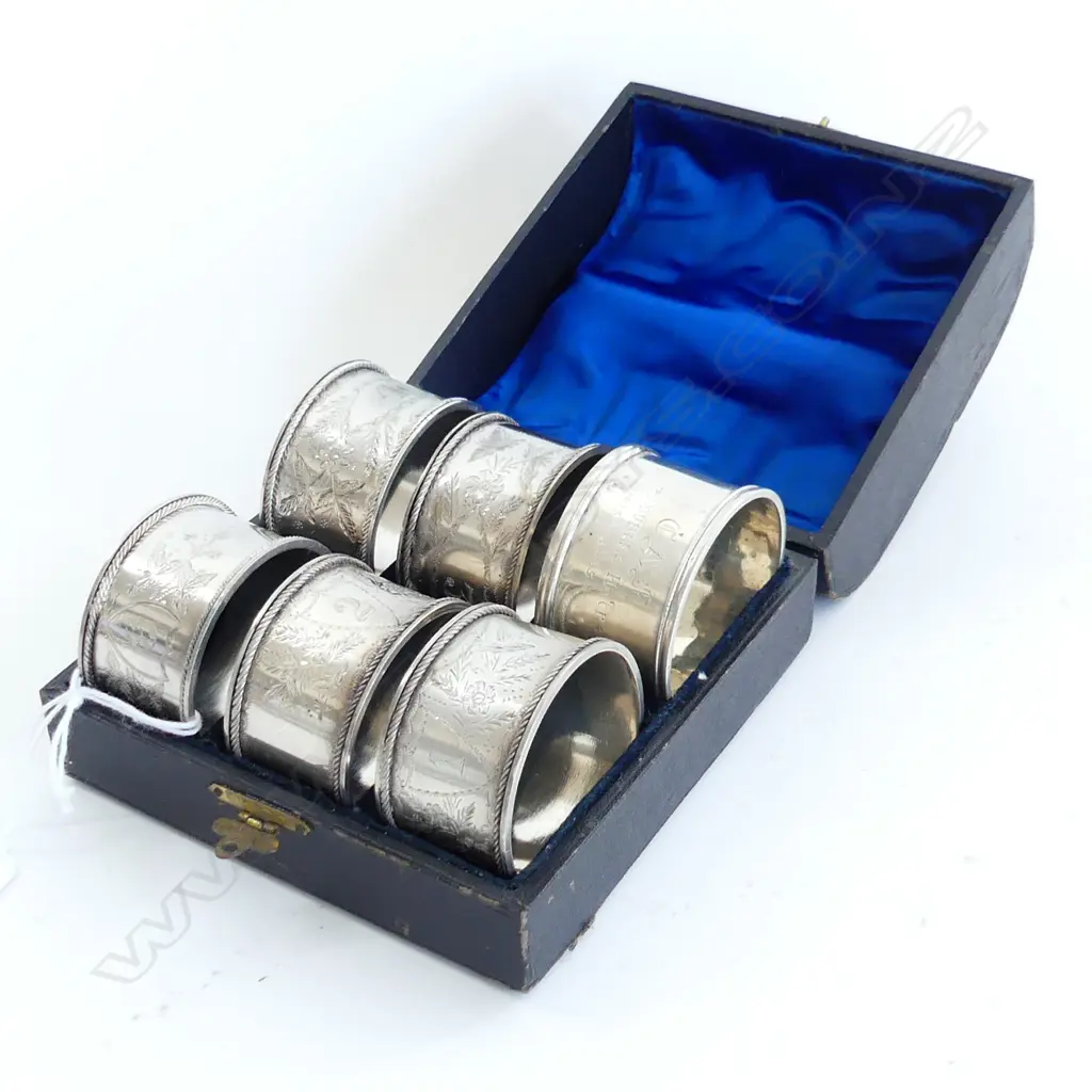 CASED 6 S/SILVER NAPPKIN RINGS TOTAL SILVER WIEGHT 127grms Image 1++