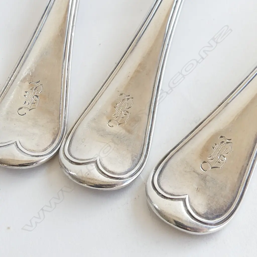 4 STG SILVER FIDDLE THREAD PATTERN TABLESPOONS, C1842-44, 374 GMS Image 1++