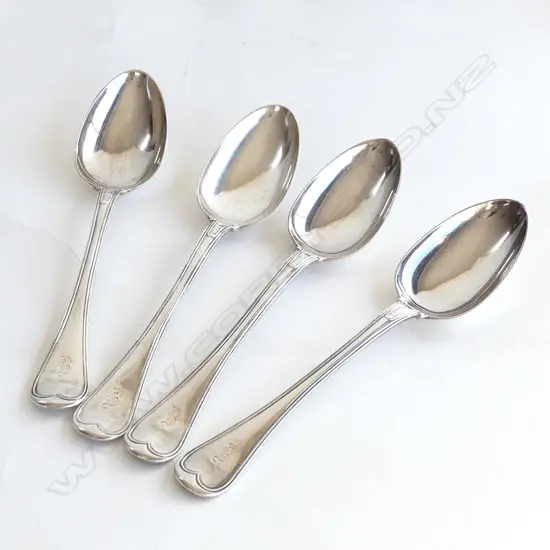 4 STG SILVER FIDDLE THREAD PATTERN TABLESPOONS, C1842-44, 374 GMS