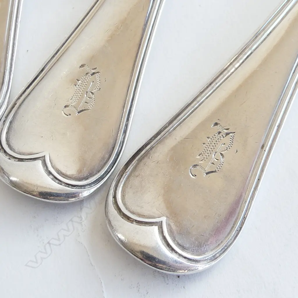 5 STG SILVER FIDDLE THREAD PATTERN DINNER FORKS, C1842-44, 454GMS Image 1++