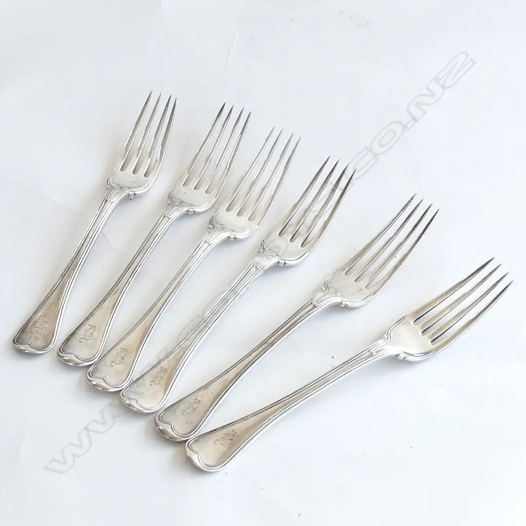 6 STG SILVER FIDDLE THREAD PATTERN ENTREE FORKS, C1842-44, 348 GMS Image 1++