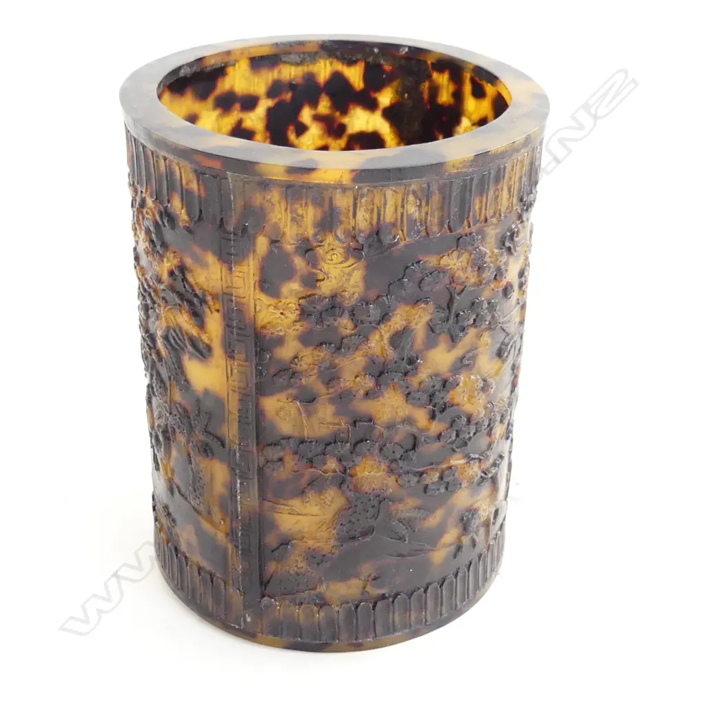 CHINESE FAUX TORTOISESHELL BRUSH POT H.115mm Image 1++