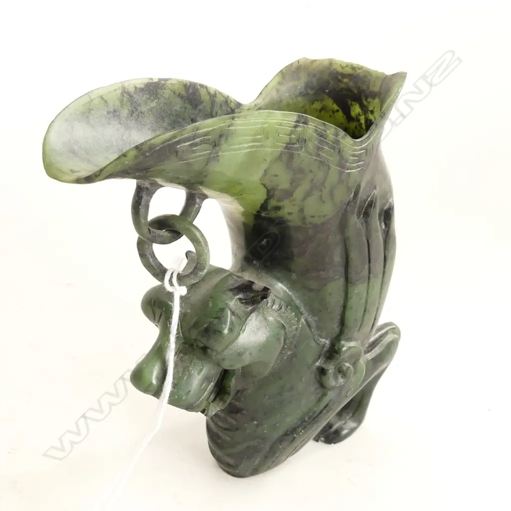 ORIENTAL CARVED GREEN STONE JUG H.125mm FAULTS Image 1++
