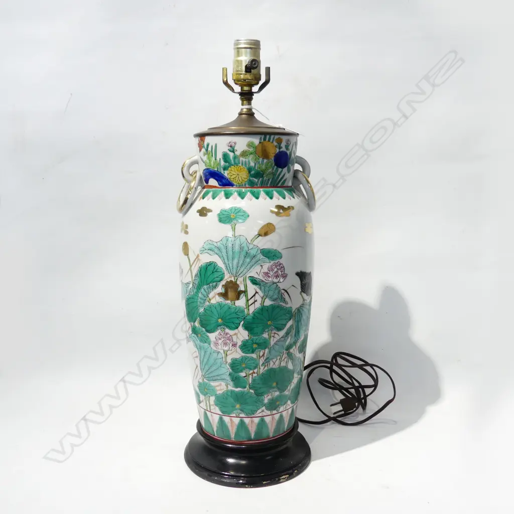 TALL CHINESE CERAMIC LAMP BASE H.520mm - wooden base w. borer Image 1++