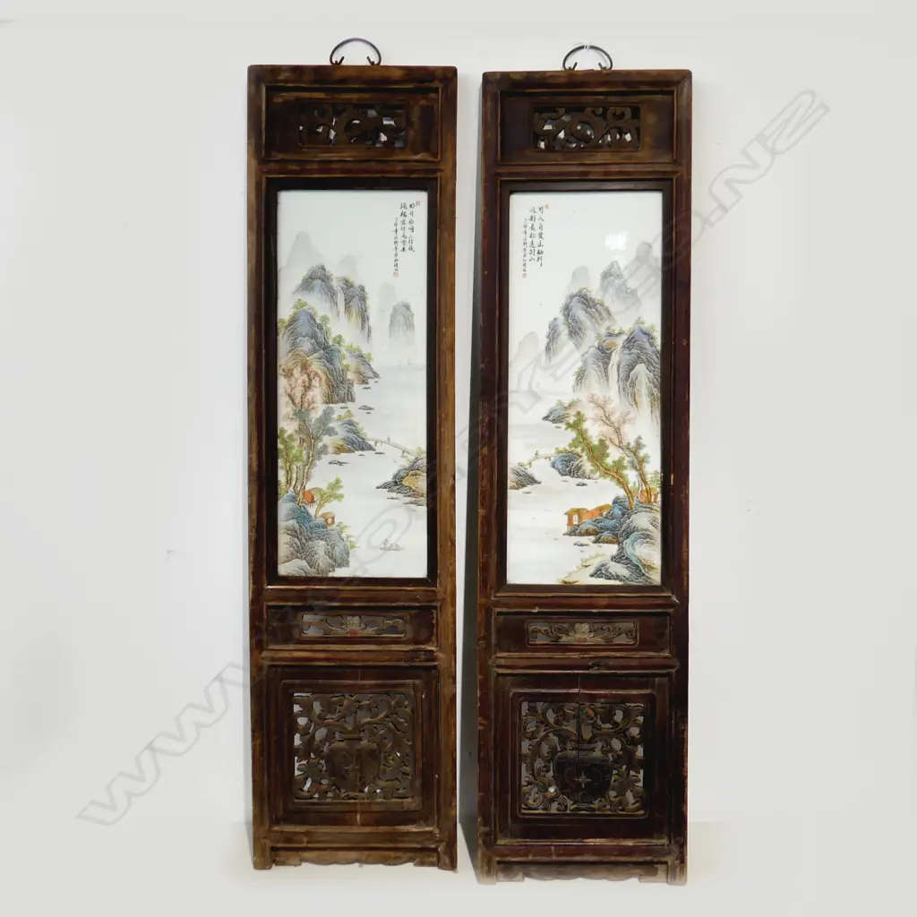 PR CHINESE PANELS; CERAMIC PLAQUE IN CARVED WOODEN FRAME 1330x340mm Image 1++