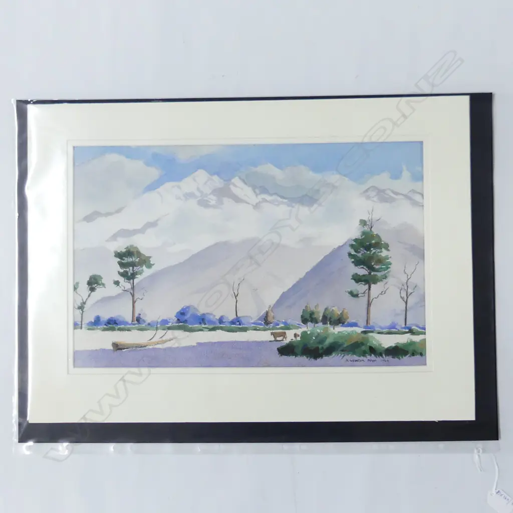 H. WEBSTER NASH (NZ 1898-1987) 'SOUTHERN ALPS FROM WESTLAND' W/C 1966 275x440mm UNFRAMED Image 1++