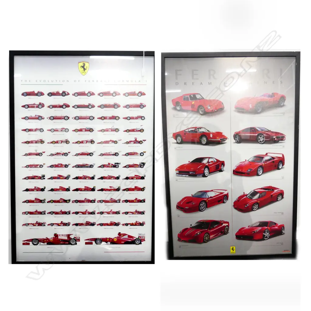 TWO FRAMED FERRARI POSTERS  590 X 900mm Image 1++