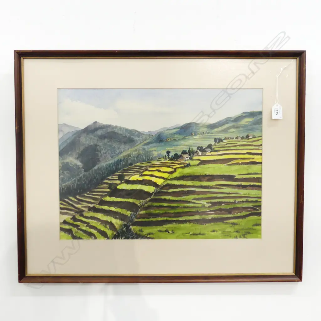 V. TUDEHOPE, HILLSIDE RICE PADDIES, W/C 1975 355x480mm  Image 1++