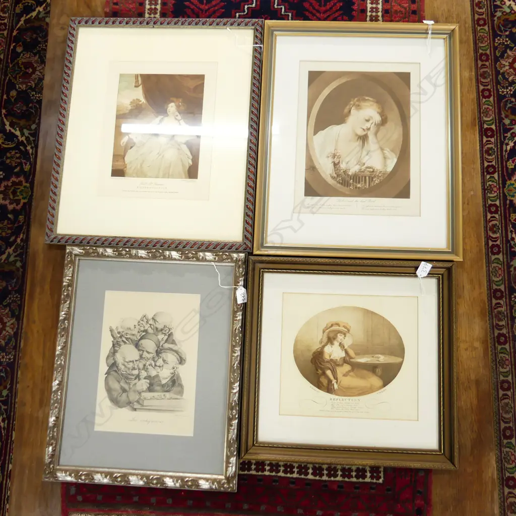 4 VINTAGE PRINTS; LES ANTIQUAIRES, CONTEMPLATION, REFLECTION, LESBIA AND THE DEAD BIRD 370x290mm  Image 1++
