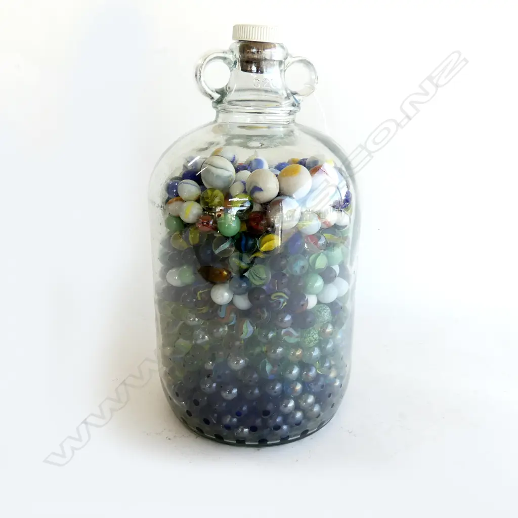 LARGE CARBOY BOTTLE FULL OF OLD MARBLES  H. 340mm Image 1++