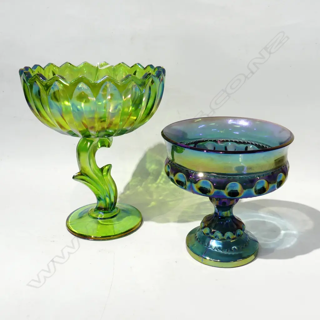 2 CARNIVAL GLASS COMPORTS  H130-190MM Image 1++